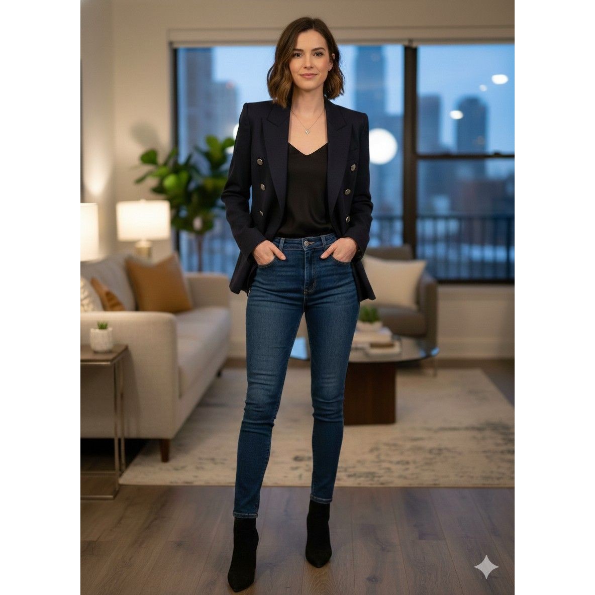 Stella Mccartney Navy Blue Double Breasted Blazer Jacket Sz 10 Iconic Gold